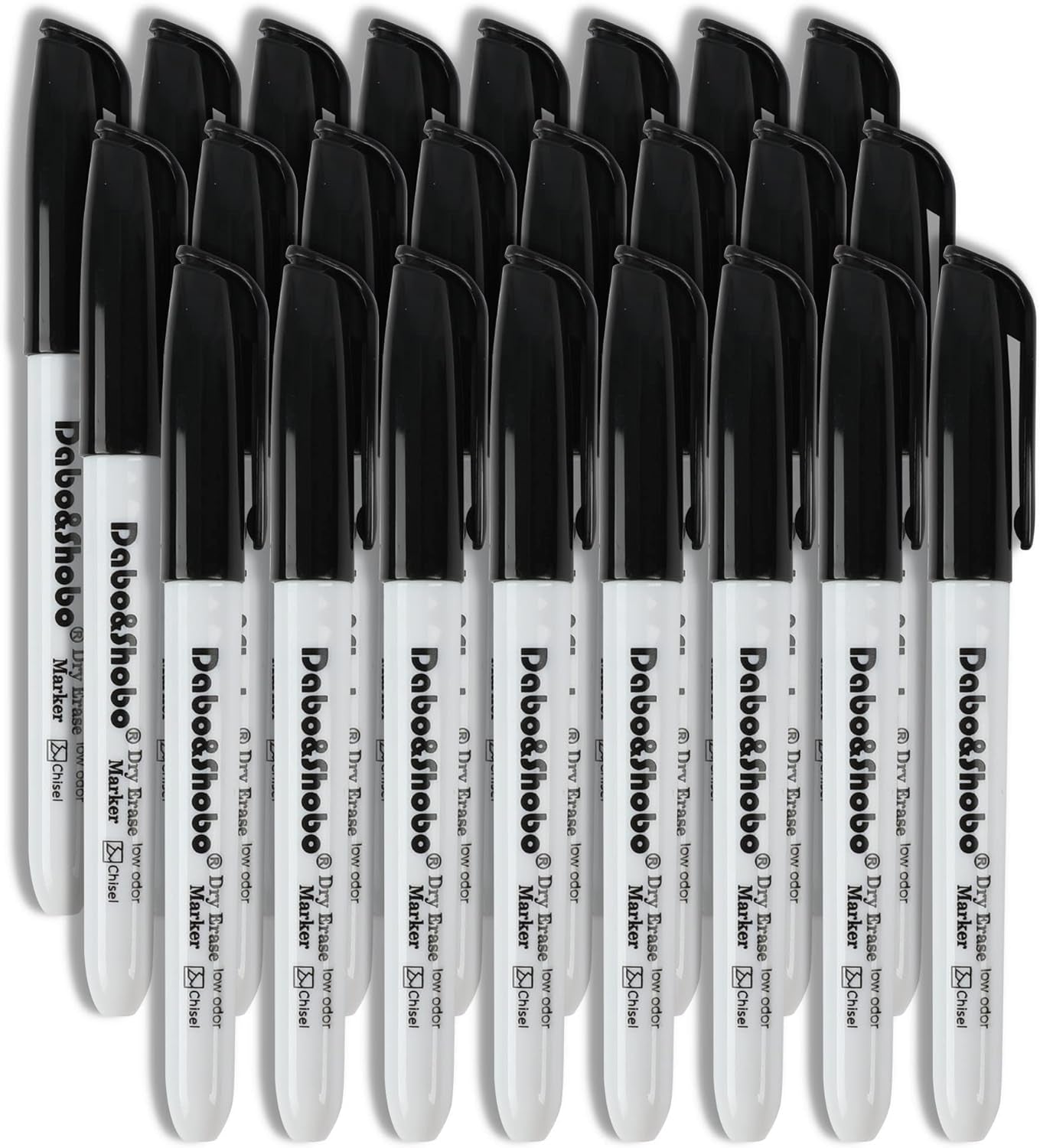 Dry Erase Markers 24 Pack, Low Odor Black Whiteboard Markers, Chisel Tip, Perfect for Writing on Whiteboard Mirrors Glass in School, Office&Home…