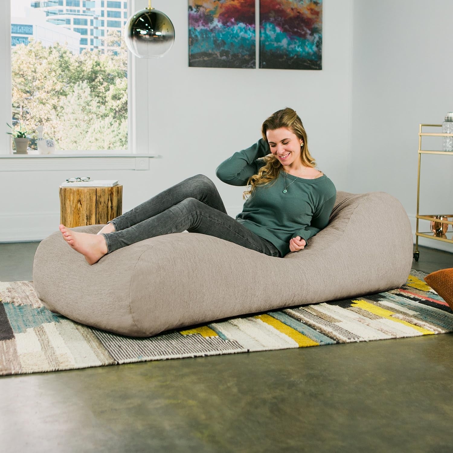 Arlo Chaise Lounger Foam Bean Bag Chair - Premium Chenille, Beige