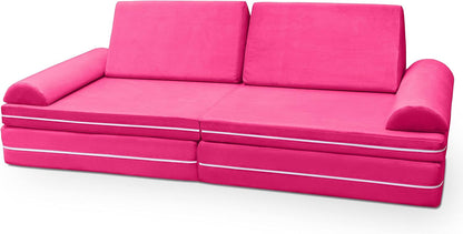 Playscape Deluxe Plush Velvet Kids 6 Piece Modular Couch/Playset, Rose