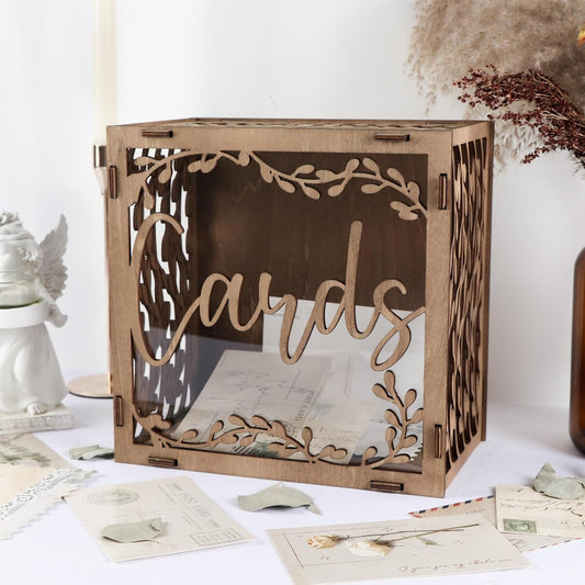 Wedding Card Box for Reception, Wooden Gift Box Card Holder with Acrylic Window, Vintage Envelope Money Box for Rustic Wedding Graduation Party Birthday Baby Shower Decorations