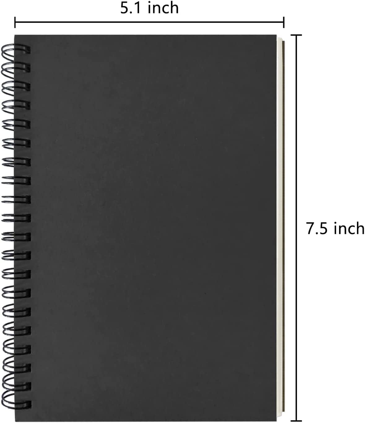 Blank Spiral Notebook, 1-Pack, Soft Cover, Sketch Book, 100 Pages / 50 Sheets, 7.5 Inch X 5.1 Inch (Black)