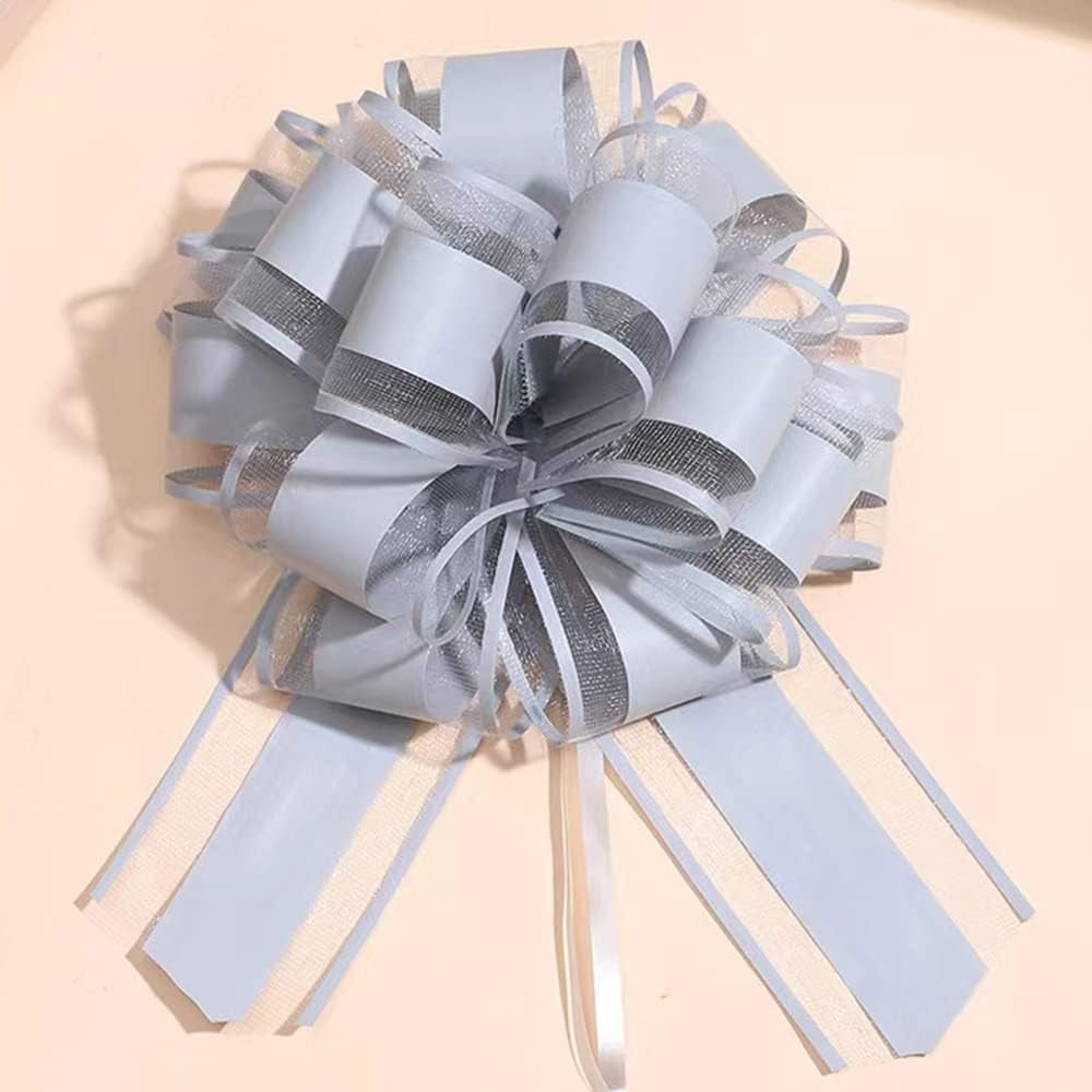 6 Pieces Large Pull Bows, Grey Bow for Gift, 6 Inches,Ribbon Bow Gift Decorative Bows, Holiday Birthday Decorations Bow，Baskets Bow Wedding Decorations Bow