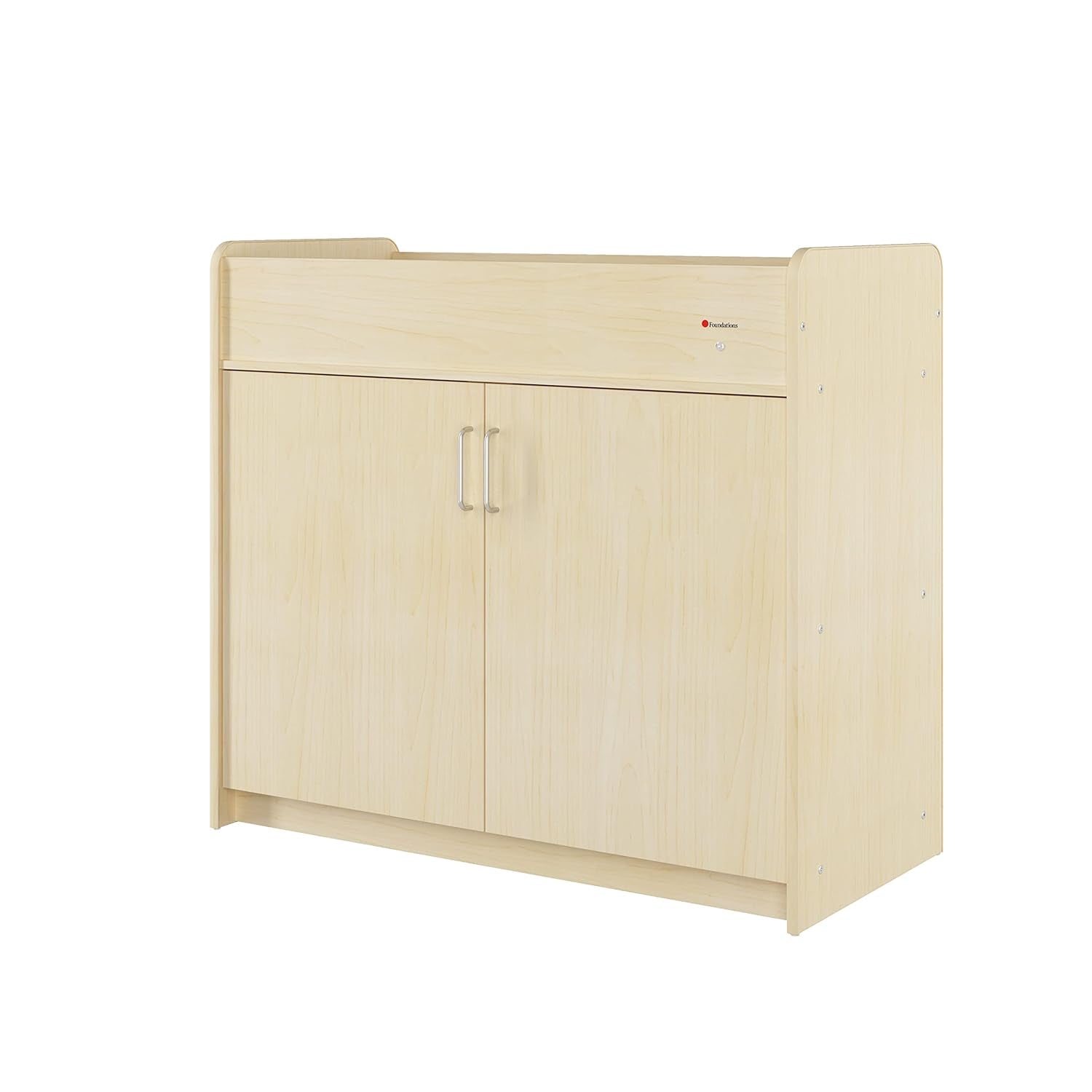 Safetycraft Daycare Changing Table - Durable Wood Cabinet with 2 Built-In Shelves - Storage W/Soft Close Hinges, Includes 1" Durable Mattress Pad - Natural