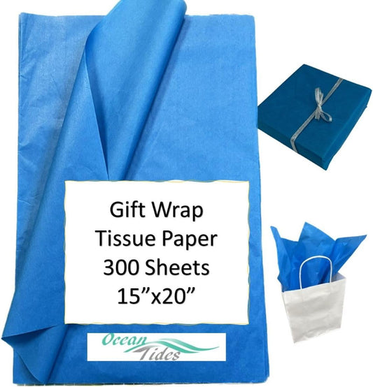 Gift Wrapping Tissue Paper - Gift Tissue Paper for Birthdays, DIY Crafts, & Christmas - 300 Sheets Bulk Tissue Paper for Gift Bags - Lightweight & Easy to Shape - Blue (15 X 20 Inches)