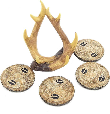 23295 Drink Coasters Set Deer Antler Table Beverage Holder Set 5 Pcs Outdoors Rustic Old West Home Decor Cabin Theme Lodge Mountain Man Cave Art