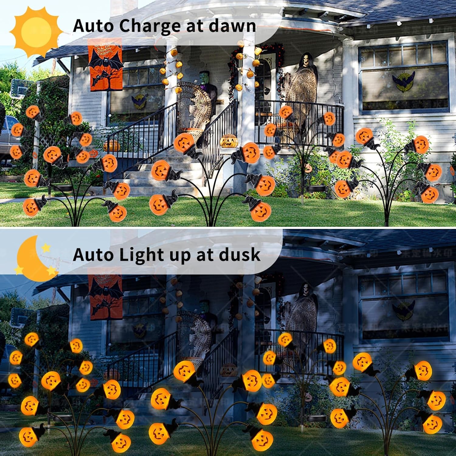 Halloween Decorations Outdoor, Solar Halloween Garden Lights, Solar Firefly Lights Outdoor Waterproof for Yard (Pumpkin2P)