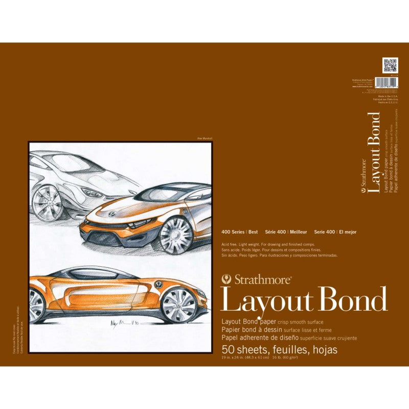 400 Series Layout Paper Pad, Glue Binding, 50 Sheet, 19x24 inch, 1 Count