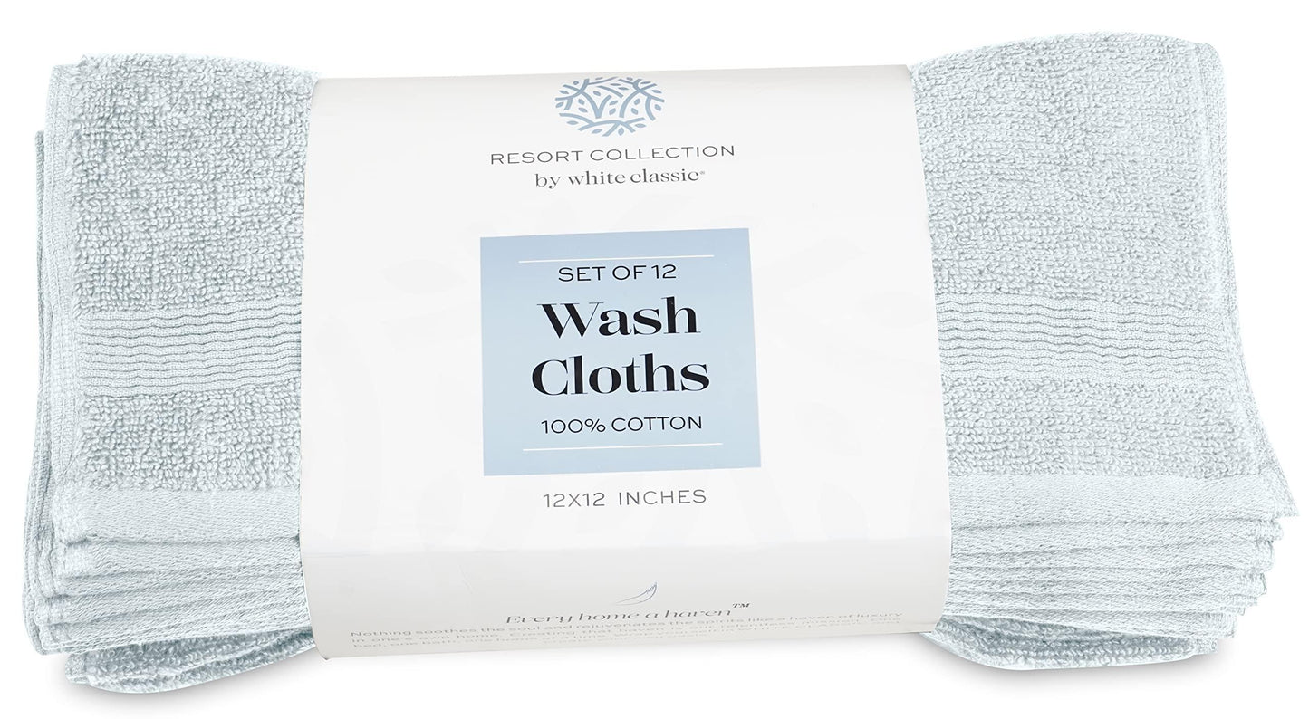 Resort Collection Soft Washcloth Face & Body Towel Set  12x12 Luxury Hotel