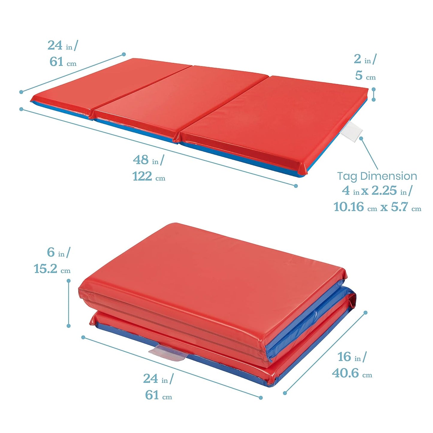 Premium Folding Rest Mat, 3-Section, 2In, Sleeping Pad, Blue/Red