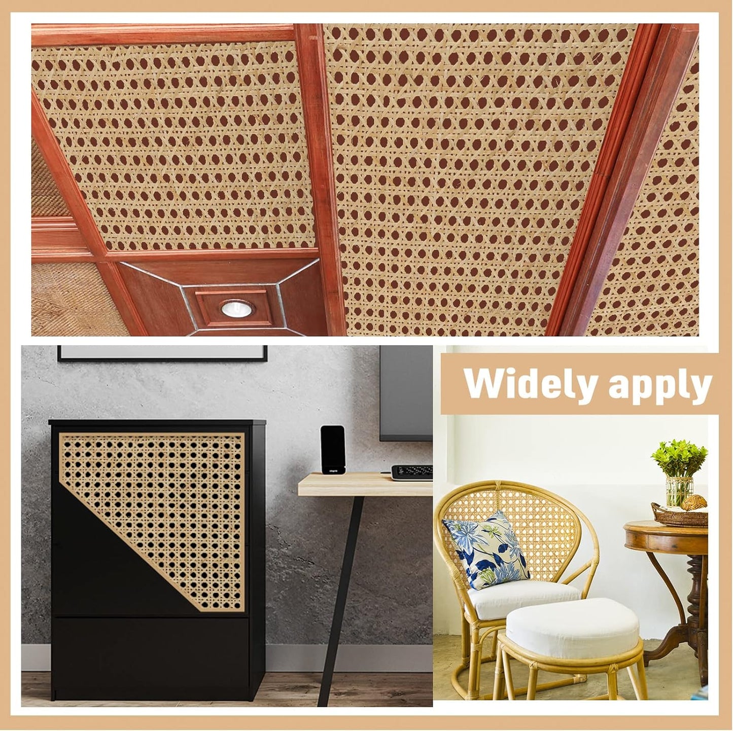 18 Inches Width Rattan Cane Webbing Roll Caning Material Weave Rattan Fabric Furniture for Caning Projects Pre Woven Open Mesh Cane for Cabinet Bed Chair Repair Caning Material DIY Supplies (2 Feet)