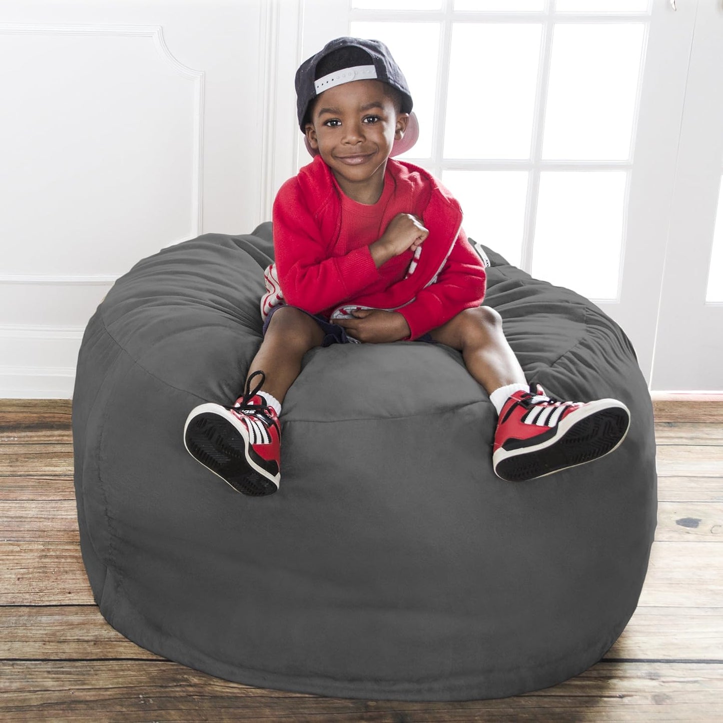 Saxx 3 Foot Bean Bag Chair with Removable Cover, 3', Charcoal