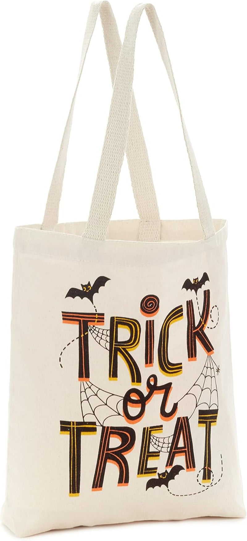 13" Large Halloween Tote Bag (Trick or Treat, Bats and Spiders) Reusable Canvas Bag for Trick or Treating, Grocery Shopping and More