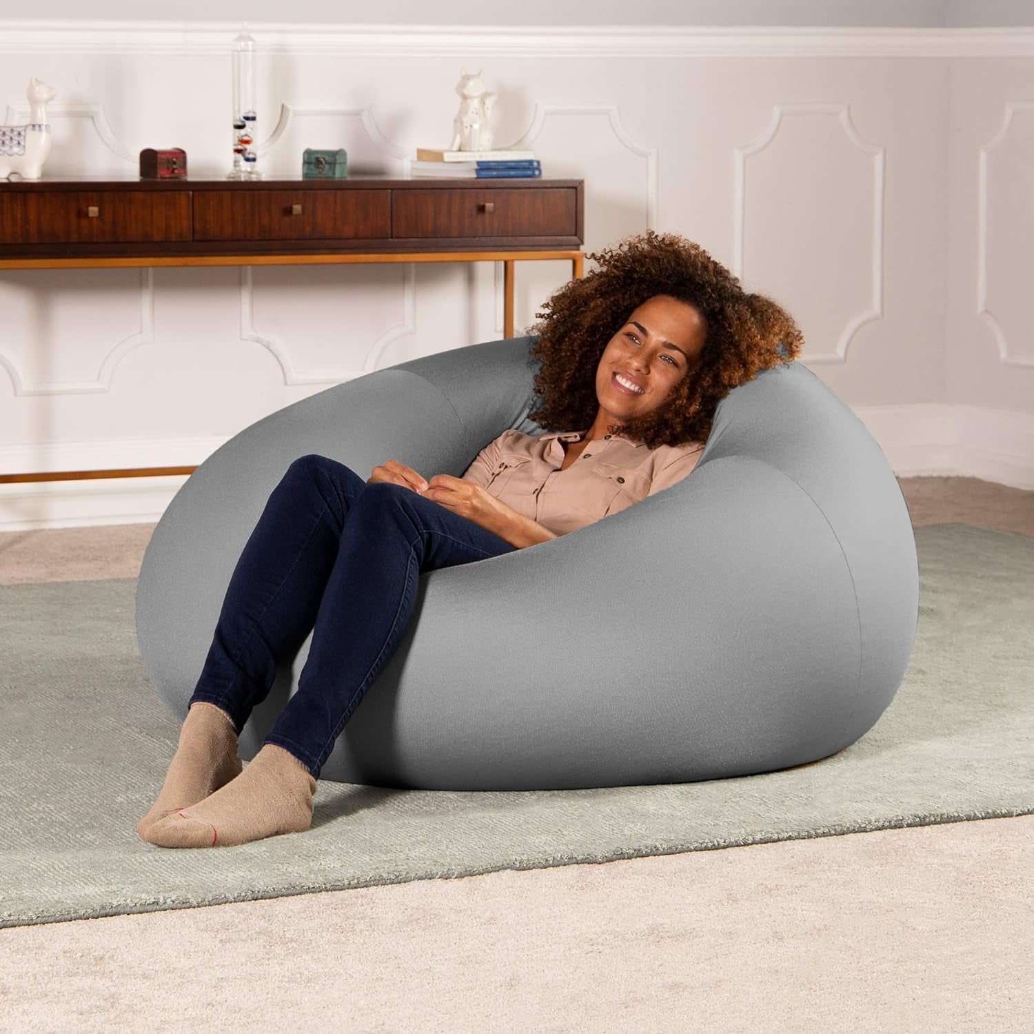 Nimbus Spandex Bean Bag Chair for Adults-Furniture for Rec, Family Rooms and More, Large, Silver