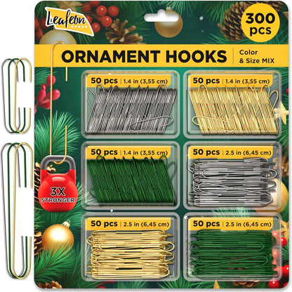 300 Pack Christmas Ornament Hooks - Gold Green Silver Ornament Hanger for Christmas - Essential Christmas Hooks for Ornament Hangers