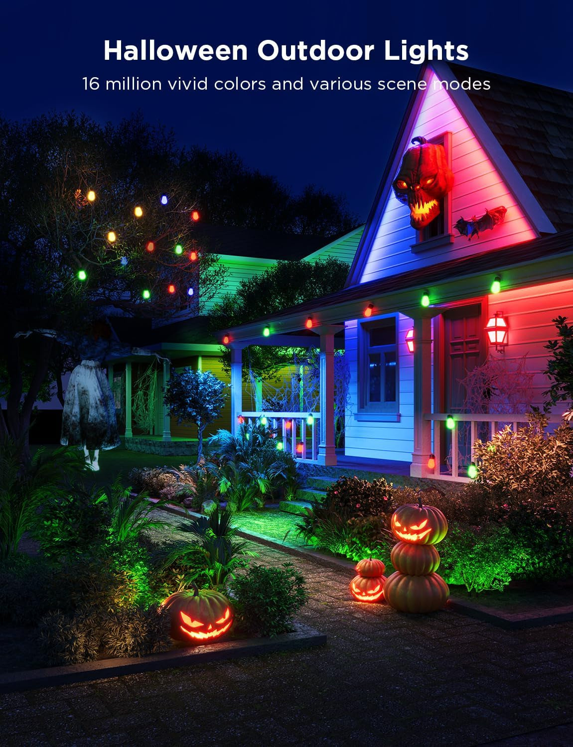 Smart Outdoor String Lights H7020, RGBIC Warm White 48Ft LED Bulbs, Wifi Patio Lights Work with Alexa, Google Assistant, APP Control, IP65 Waterproof for Halloween Decorations, Christmas