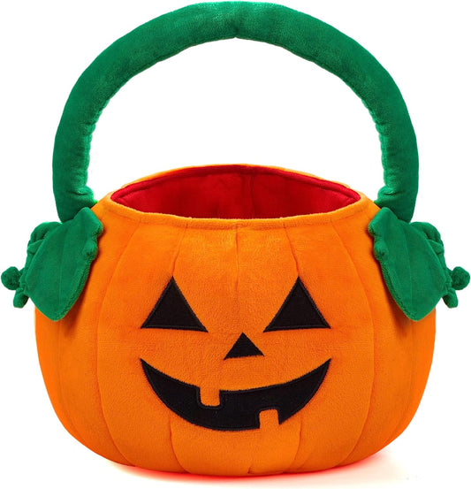 Halloween Pumpkin Plush Tote Bucket 11 X 13.4 Inches Candy Trick or Treat Bag with Handle with Handle for Party Favor Supplies , Kids Gifts Bags