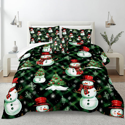 Cute Snowman Bedding Green Christmas Comforter Set Queen Size Green Red Christmas Tree Grid Plaid Quilt Snowflake Snowman Comforter Xmas Room Decor