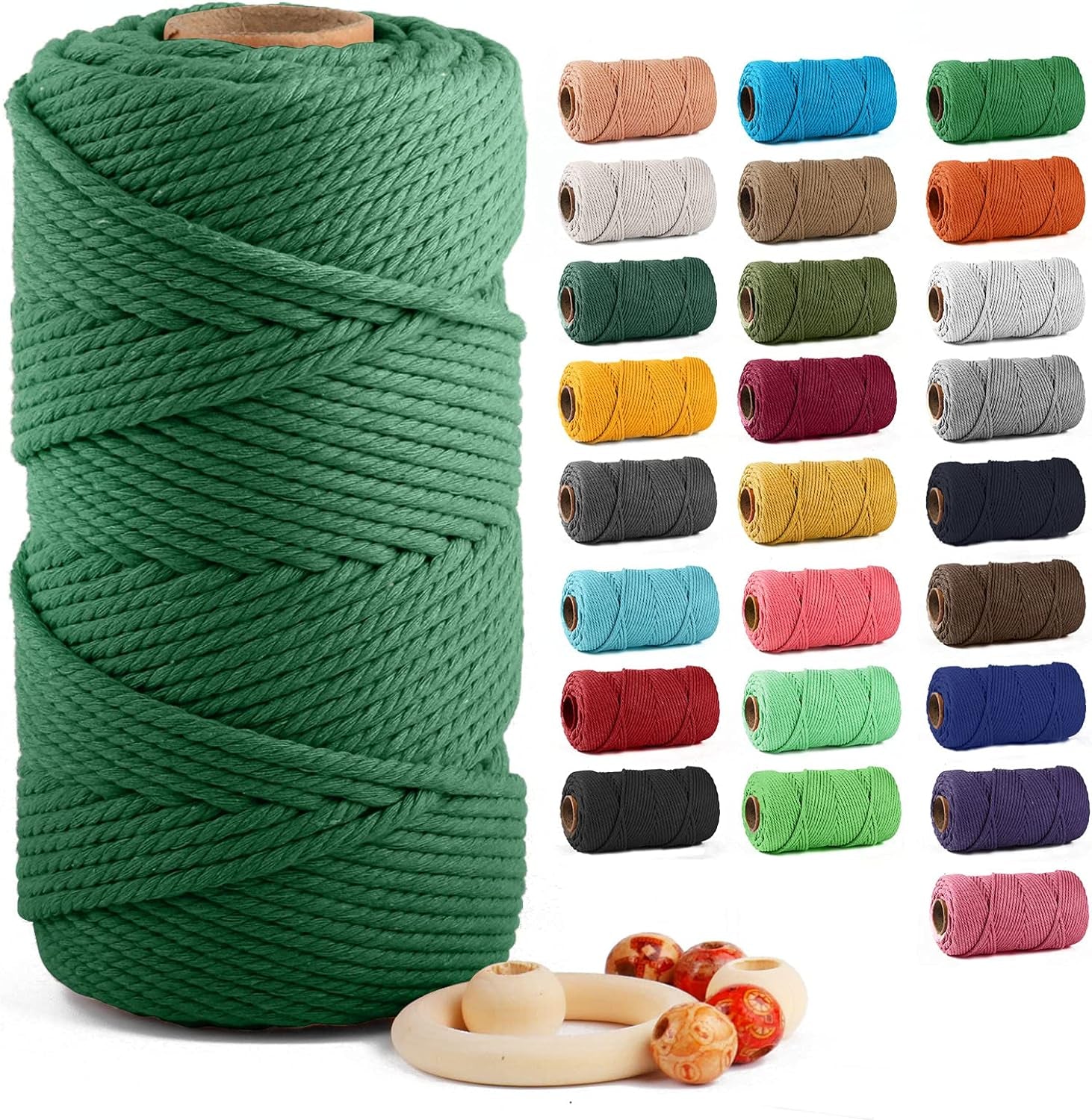 Macrame Cotton Cord 5Mm X 109 Yards,  100% Natural Handmade Colorful 4 Strands Twisted Braided Cotton Rope for Wall Hanging Plant Hangers Gift Wrapping Tapestry DIY Crafts(100M,White)