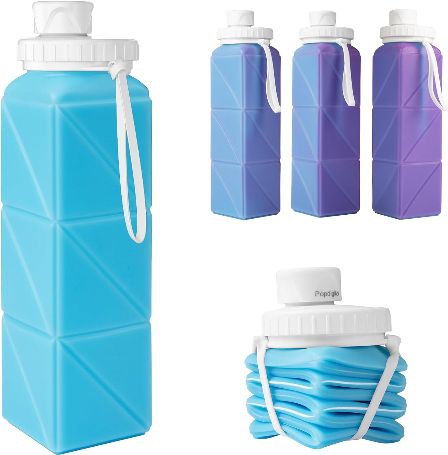 Collapsible Water Bottles Food-Grade Bpa-Free Silicone Travel Bottles Leakproof Foldable Water Bottle 610Ml for Travel Gym Hiking Camping Running Sport Lightweight Portable Water Bottle