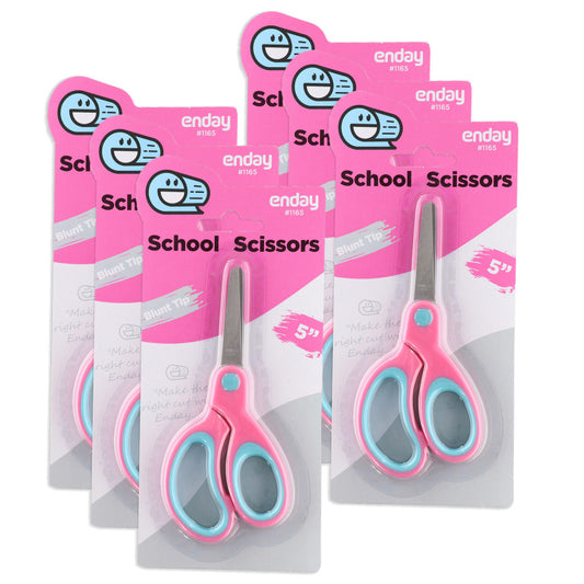 Soft Grip School Scissors, 5", Round Tip, Pink, Pack of 6