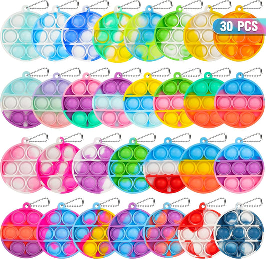 Pop Fidget Toys Bulk Its Party Favors for Kids 4-8 8-12 30 PCS Mini Pop Keychain It Sensory Fidget Toy Pack Fidgets for Classroom Prizes Birthday Goodie Bag Stuffers for Kids End of Year Student Gifts