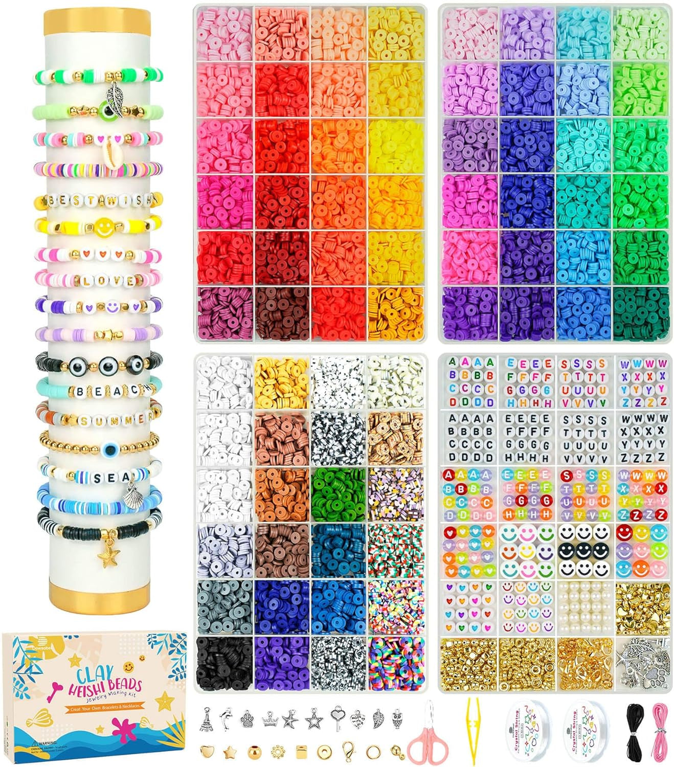 Clay Beads Bracelet Making Kit for Beginner, 5000 Pcs Preppy Polymer Clay Beads with Charms Kit for Jewelry Making, DIY Arts and Crafts Birthday Gifts Toys for Kids Age 6-13