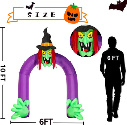 10Ft Halloween Inflatables Archway Decorations Outdoor, Scary Halloween Inflatable Witch Arch with LED Lights, Blow up Holiday Yard Decorations for Party, Garden, Yard, Lawn (Inflatable Witch Archway)