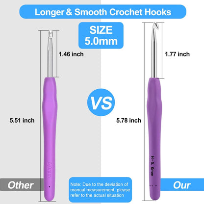 Crochet Hooks, Professional Extra Long 5Mm Crochet Hook, Ergonomic Handle Crochet Hooks Set, Crochet Needle for Beginners and Experienced Crochet Hooks Lovers