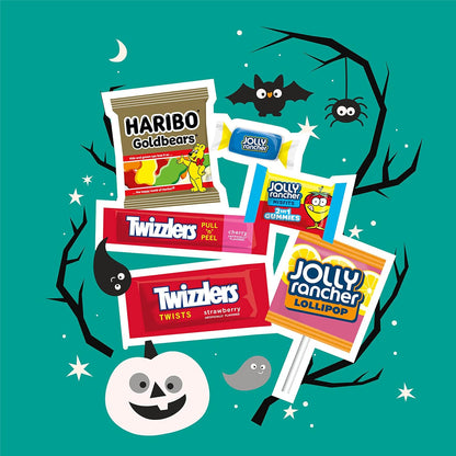 HARIBO, JOLLY RANCHER and TWIZZLERS Assorted Fruit Flavored, 25.23 Oz (85 Pieces) & Hershey Miniatures Assorted, Halloween Candy Bag, 23.36 Oz (75 Pieces)