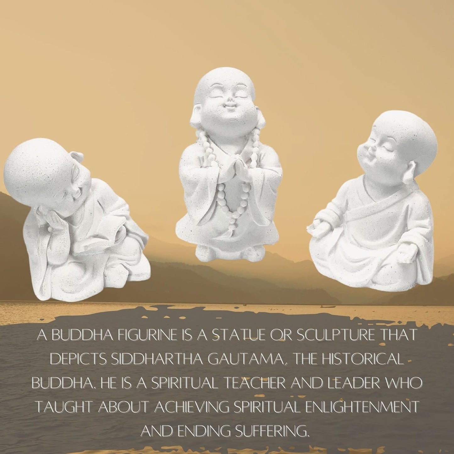 Baby Buddha Statues Cute Adorable Jizo Monks Happy Laughing Sitting Praying Meditating Relaxing Lovely Smiling Little Cutie Home Decor Set of 3 Figurines 3 Inch Sculptures