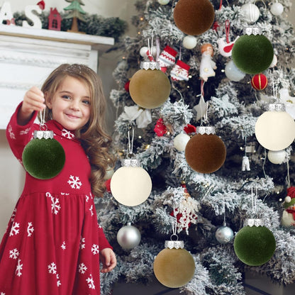 12 PCS Christmas Large Velvet Balls Ornaments 2.36In Shatterproof Red Green Tree Hanging Plastic Ball Set Xmas Bulk Flocked Ornaments for Christmas Tree Home Party Wreath Decorations