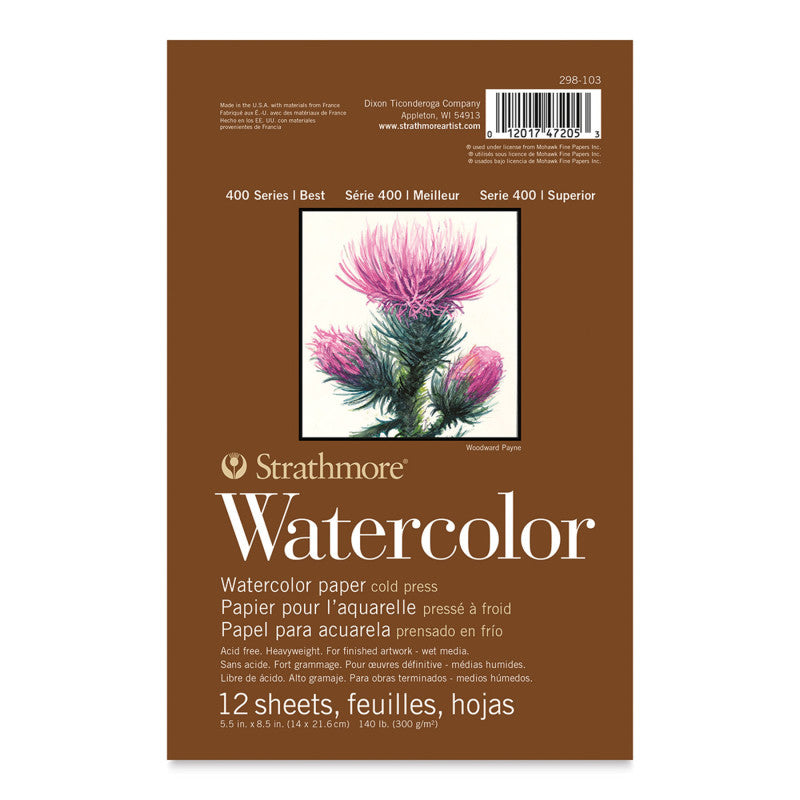 400 Series Watercolor Paper Pad, Cold Pressed, Tape Binding, 12 Sheet, 5.5x8.5 inch, 1 Count