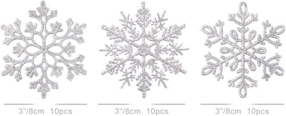 150Mm/6Inch Large Glitter Snowflake Ornaments Set Christmas Tree Hanging Plastic Decoration for Xmas Party Wedding Anniversary Window Door Home Accessories (20Pcs,Pink)