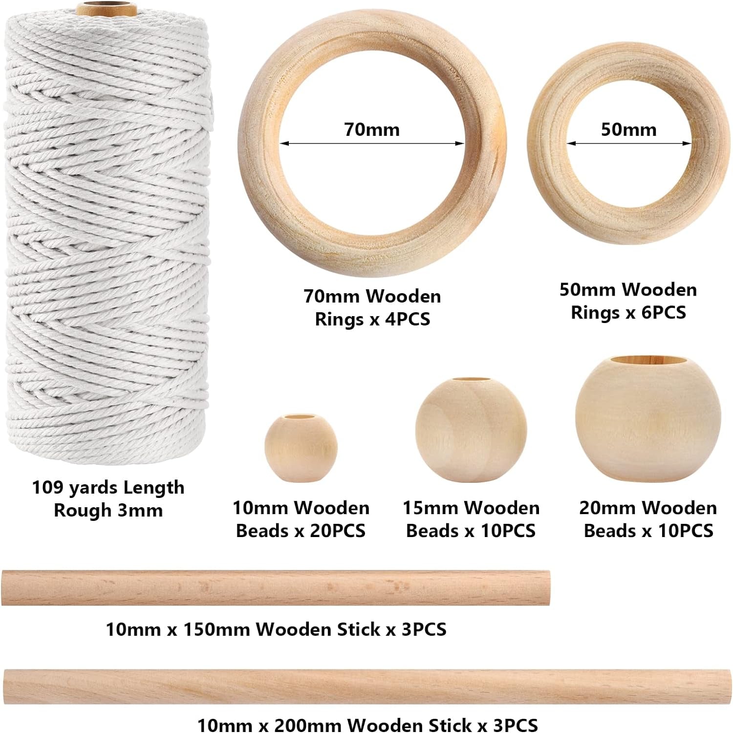 121Pcs Macrame Kit, Macrame Supplies 3Mm X 109Yards Macrame Cord for Macrame Kits for Adults Beginners, with Accessories like 100Pcs Beads and 10Pcs Wooden Rings for Macrame Plant Hanger Kit