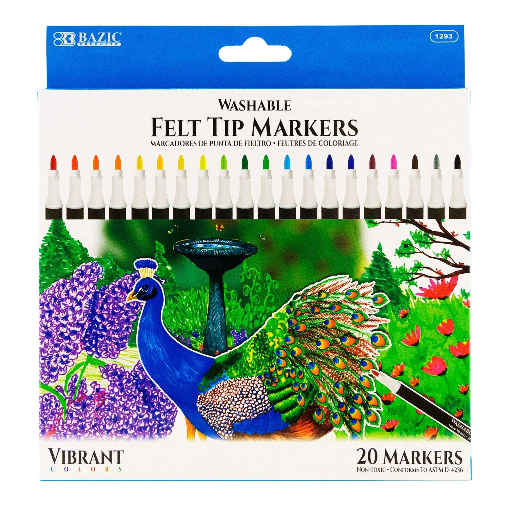 Felt Tip Washable Markers, 20 Colors, 20 Per pack, 6 Packs - Loomini