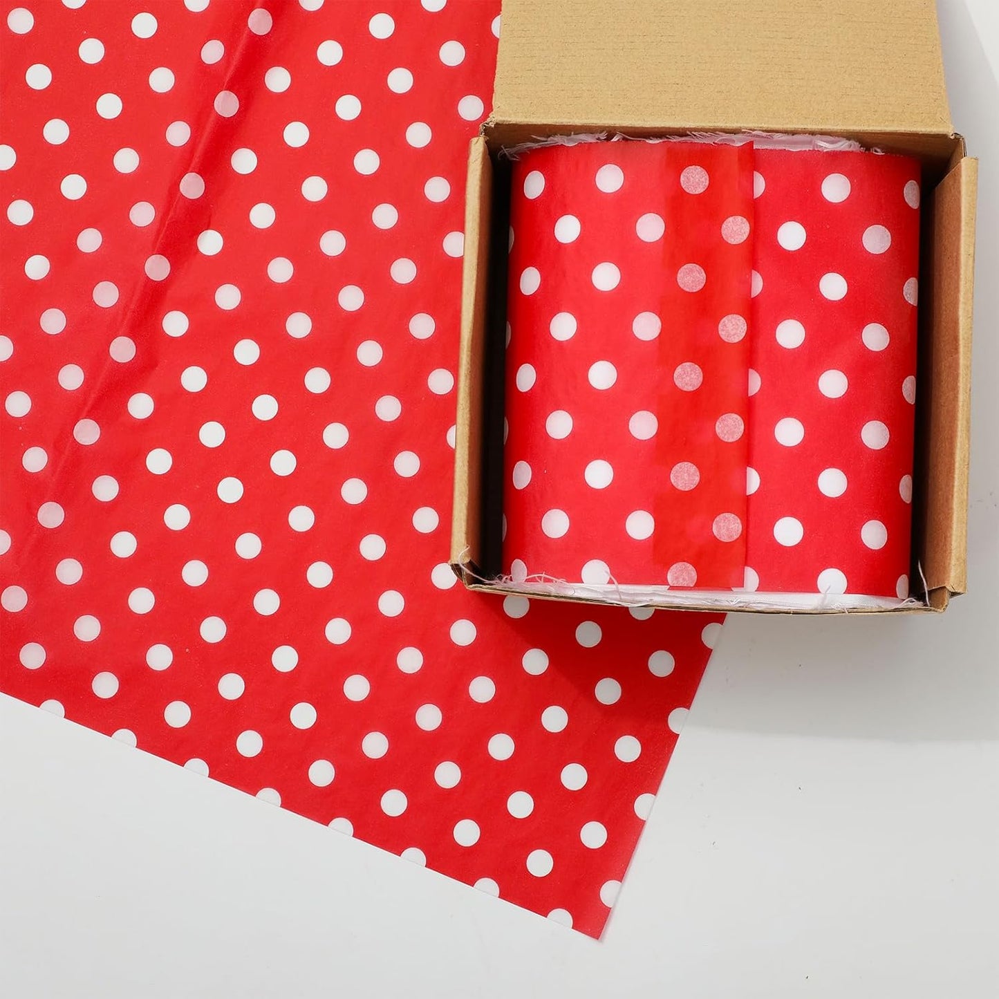 100 Sheets Polka Dot Tissue Paper Christmas Gift Wrapping Paper Red White Art Paper for Xmas Holiday Birthday Baby Shower Party DIY Crafts Supplies, 14 X 20 Inch