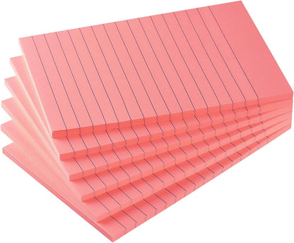 6 Pads Lined Sticky Notes with Lines 4X6 Self-Stick Notes Bright Color Sticky Notes, 45 Sheets/Pad (Yellow)