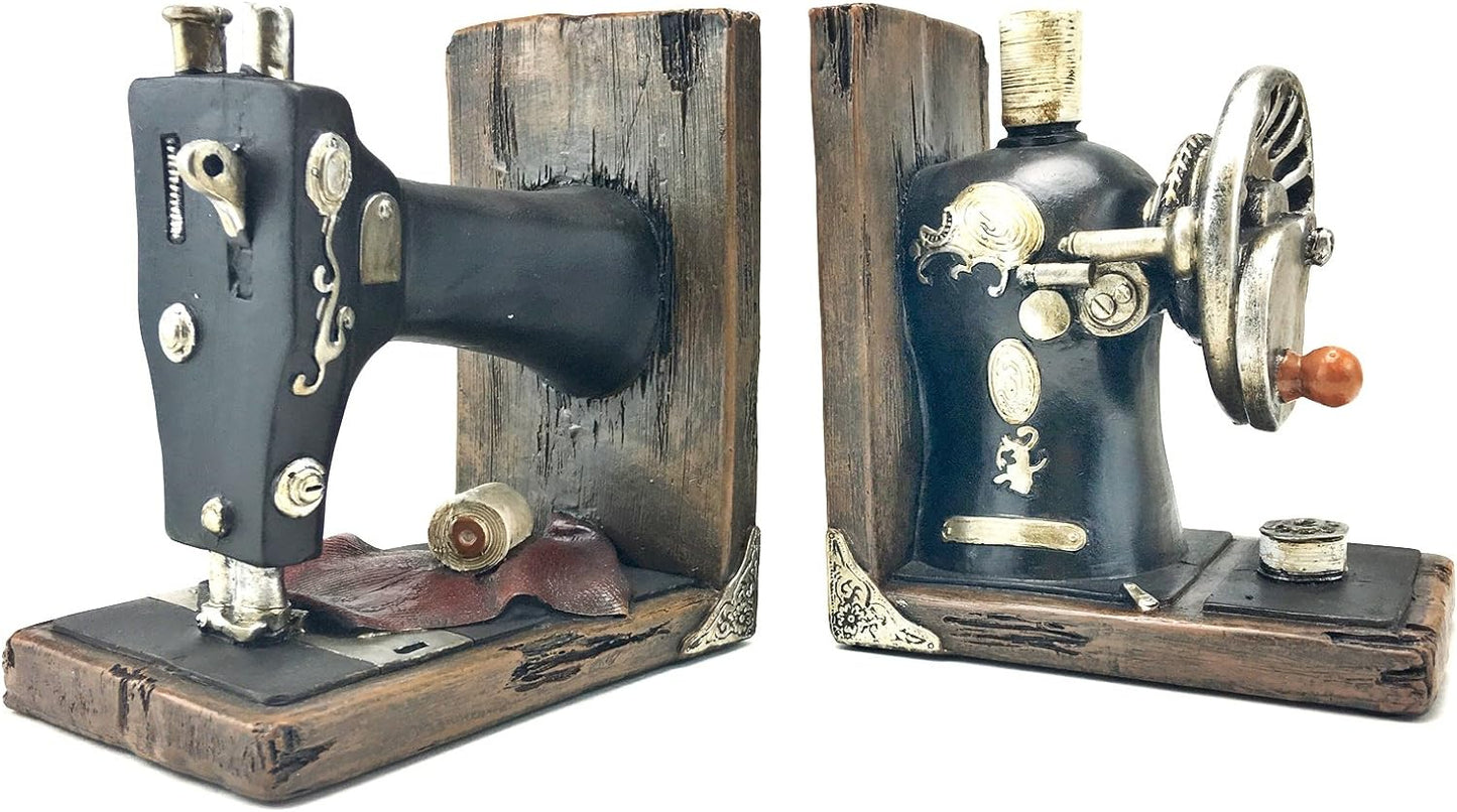 21383 Decorative Bookend Book Ends Sewing Machine Vintage Bookshelves Shelves Books Stopper Home Office Library Study Decor Heavy Duty Non Skid 6 Inch