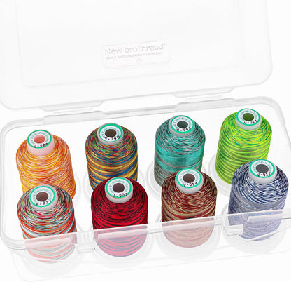 - 20 Options - 8 Snap Spools of 1000M Each Polyester Embroidery Machine Thread with Clear Plastic Storage Box for Embroidery & Quilting - Variegated Color1