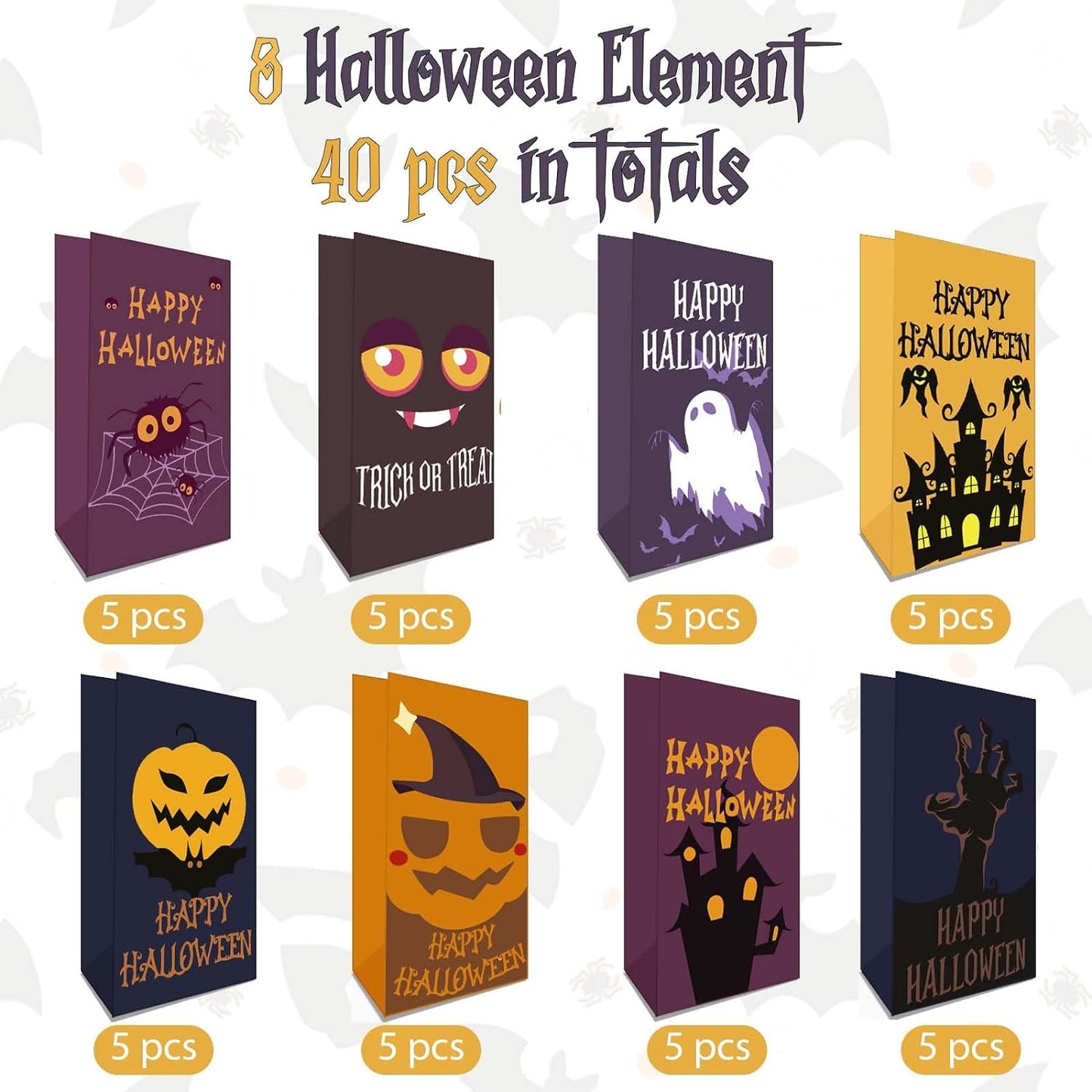 Halloween Treat Bags, 40 Pcs Paper Halloween Bags Trick or Treat Gift Bags Bulk, Small Halloween Treat Candy Goodies Bags for Kids