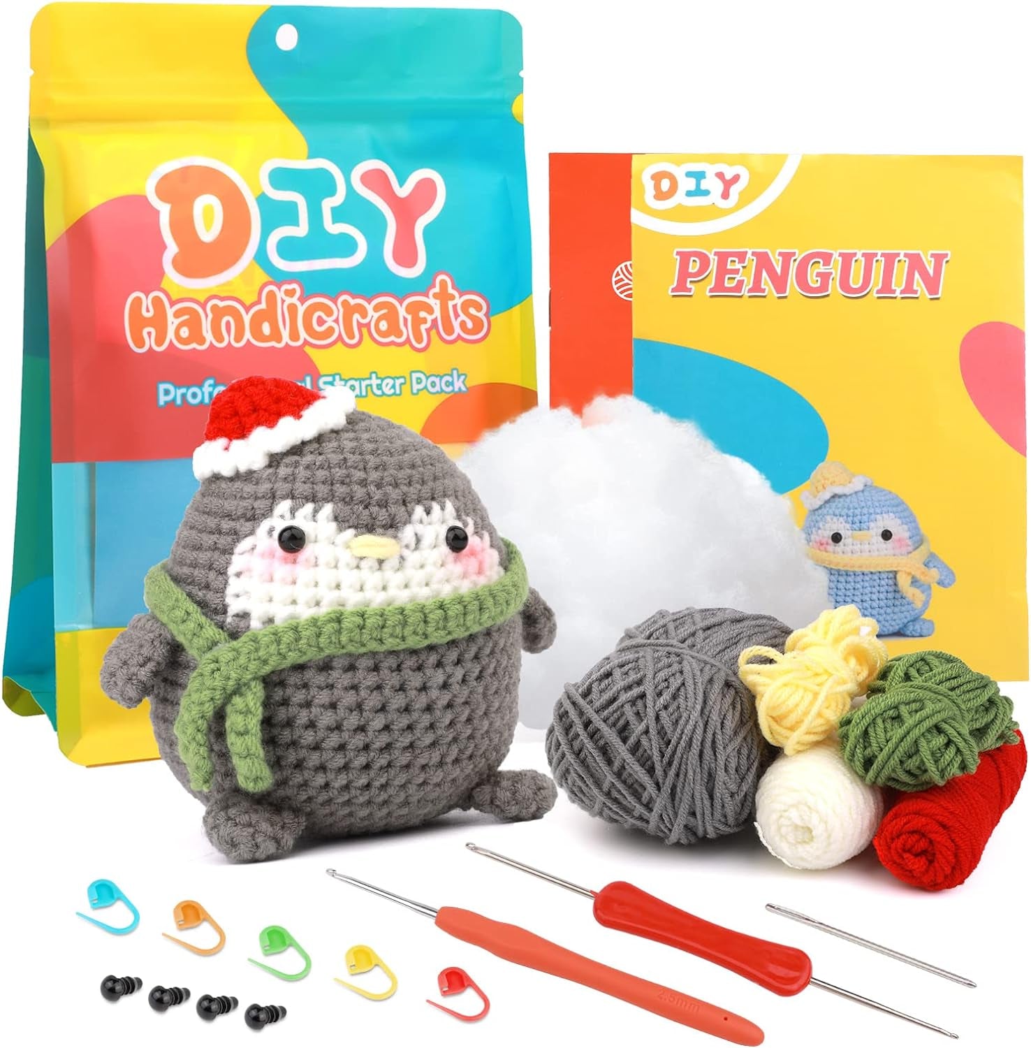 Beginners Crochet Kit, Crochet Animal Kit, Knitting Kit with Yarn, Polyester Fiber, Crochet Hooks, Step-By-Step Instructions Video, Crochet Starter Kit for Beginner DIY Craft Art (Dinosaur)