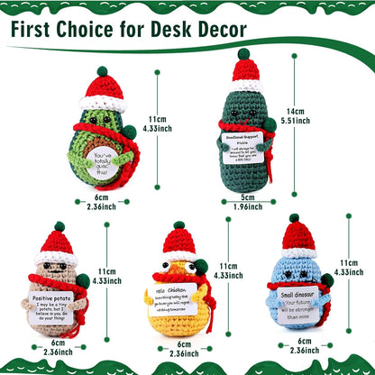 5Pcs Christmas Decor Positive Potatoes Box, Home Decor, Emotional Support Crochet Room Decor, Inspirational Gifts for Men&Women, Christmas Decorations Gifts, Creative Desk Companion