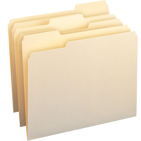 File Folders, 1/3-Cut Tab, Letter, Manila, Box of 100 - Loomini