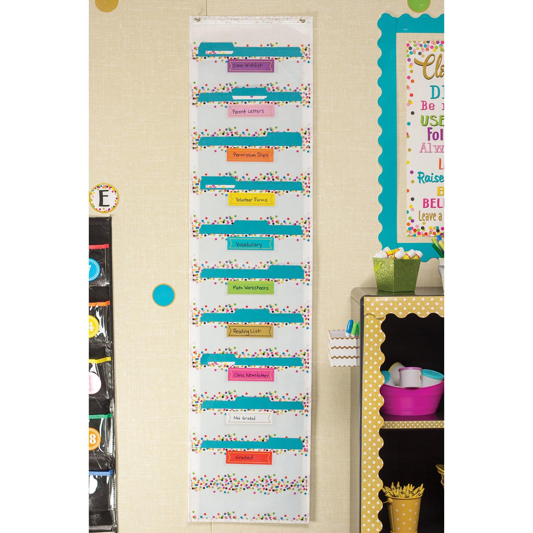 File Storage Pocket Chart, 10 Pockets, Confetti, 14" x 58" - Loomini