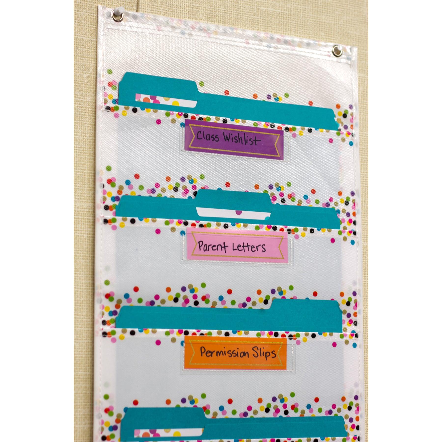 File Storage Pocket Chart, 10 Pockets, Confetti, 14" x 58" - Loomini