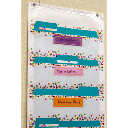 File Storage Pocket Chart, 10 Pockets, Confetti, 14" x 58" - Loomini