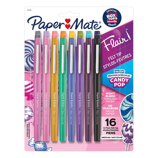 Flair Felt Tip Pens, Medium Point, Candy Pop Pack, 0.7mm, 16 Count - Loomini