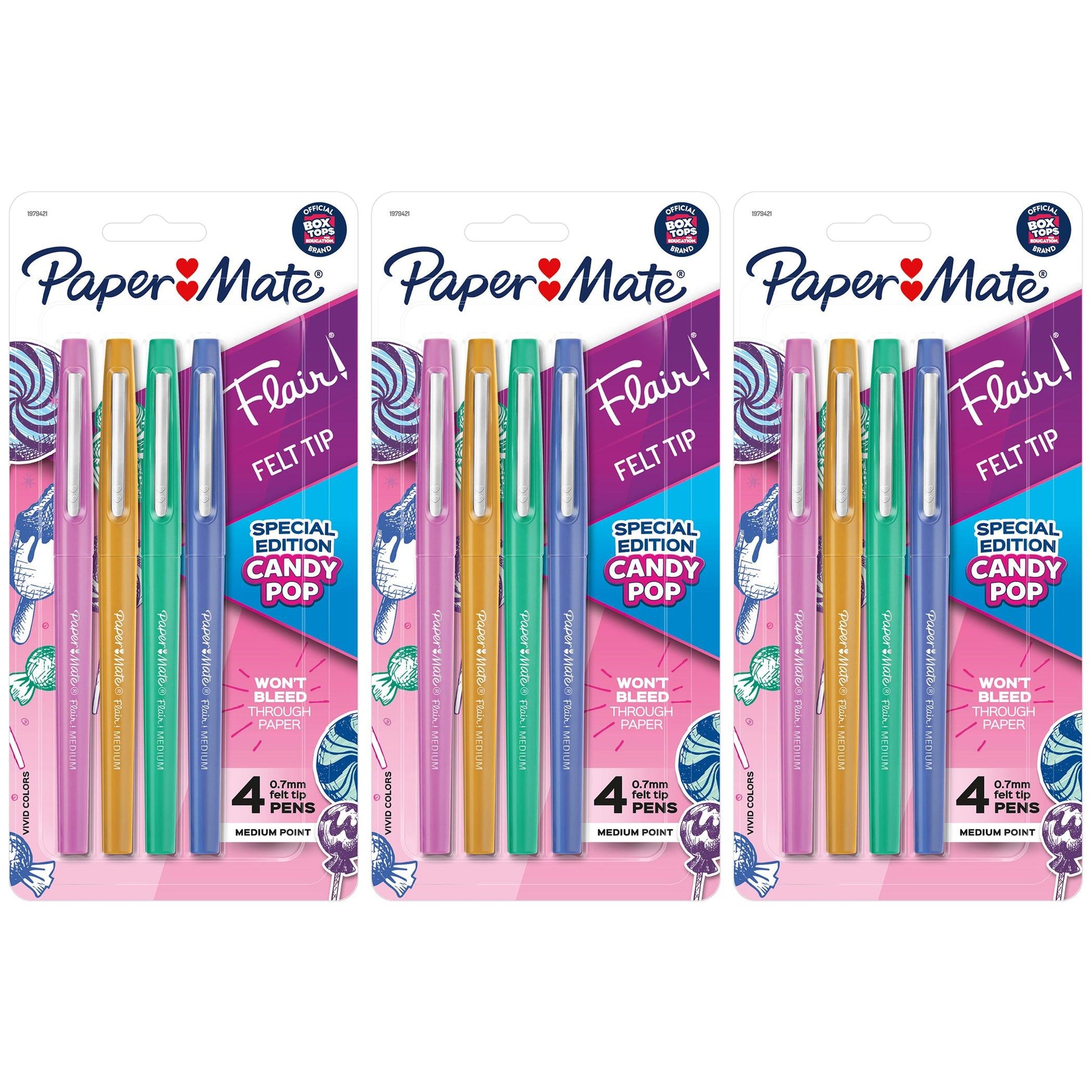 Flair Felt Tip Pens, Medium Point, Candy Pop Pack, 4 Per Pack, 3 Packs - Loomini