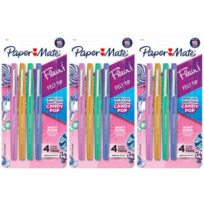 Flair Felt Tip Pens, Medium Point, Candy Pop Pack, 4 Per Pack, 3 Packs - Loomini