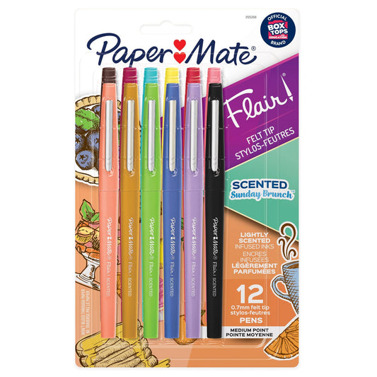 Flair, Scented Felt Tip Pens, Assorted Sunday Brunch Scents & Colors, 0.7mm, 12 Count - Loomini